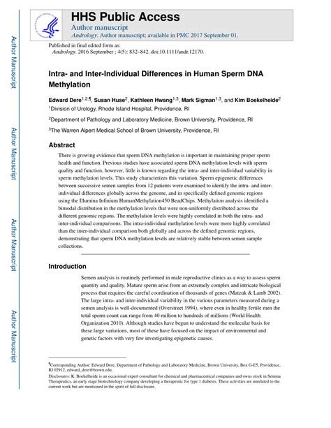 Pdf Intra And Inter Individual Differences In Human Sperm Dna