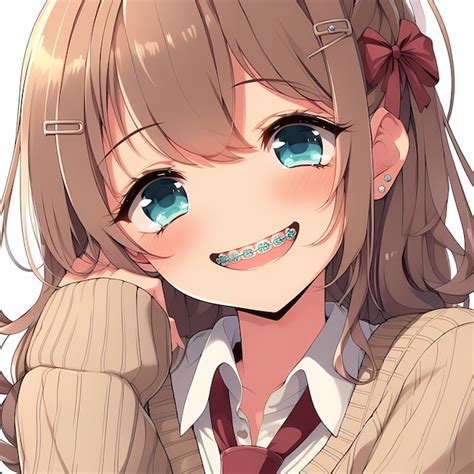 Premium Photo Anime Schoolgirl With Brown Hair And Braces Smiling