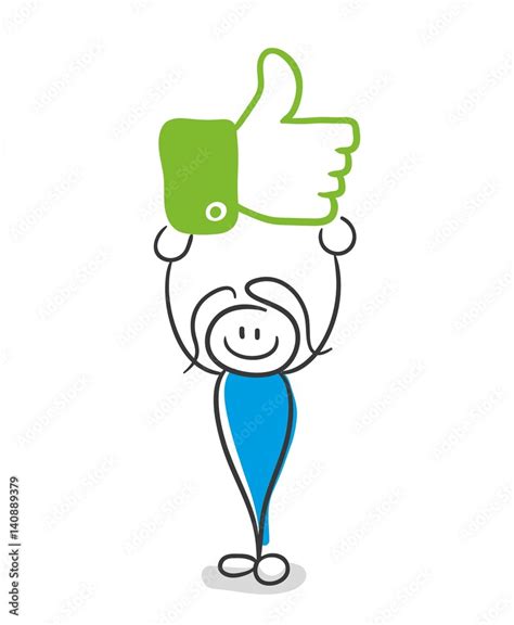 Stick Figure Series Blue Social Media Daumen Hoch Stock Vector