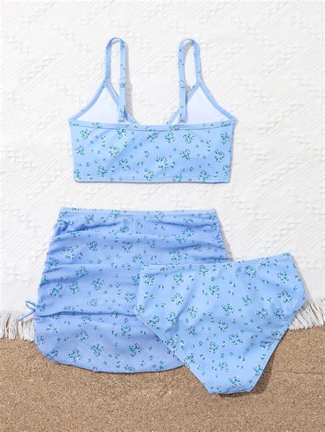 Maiô Bikini E Saia De Praia Estampa Floral Para Meninas Pré