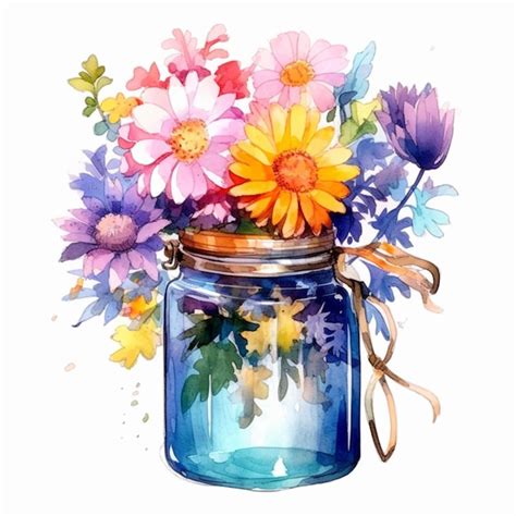 Premium AI Image | Watercolor painting of a jar with flowers