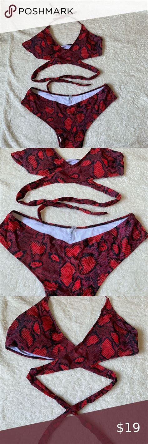 Zaful Plus Red Snake Skin Wrap Print Bikini XXL Print Bikini Clothes