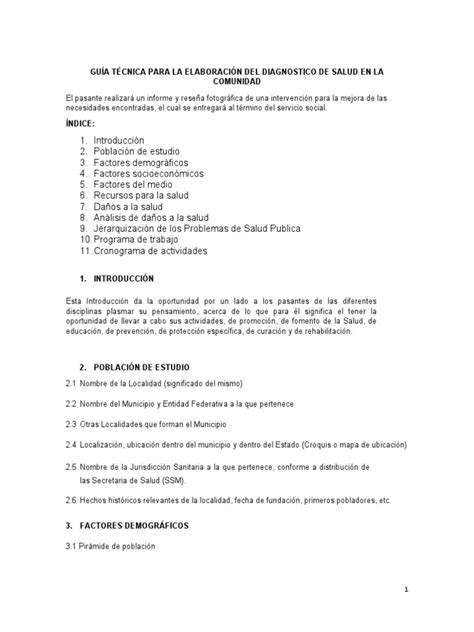 Guía Para La Elaboración Del Dx De Salud En La Comunidad Pdf