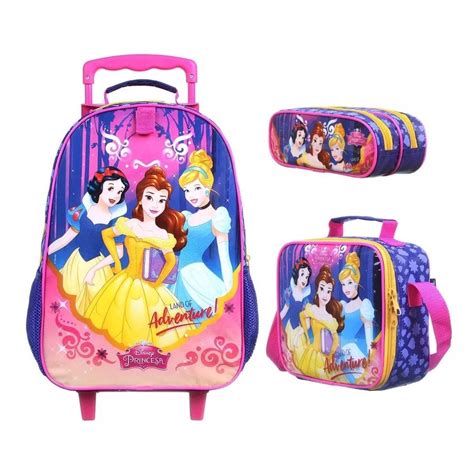 Mochila Rodas Princesas Disney Lancheira E Estojo Submarino