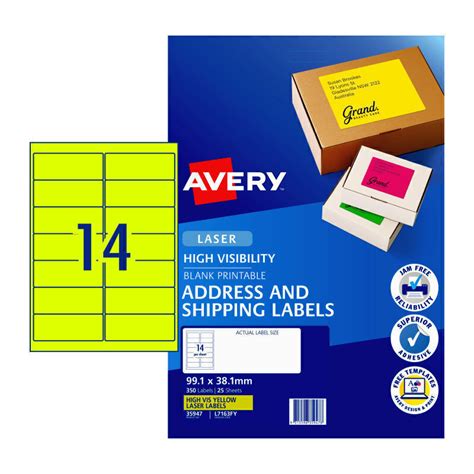 Specialty Labelling Avery 14up Laser Label Fluro Yellow L7163fy Pk25