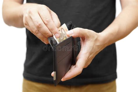 Man Hand Holding A Wallet And Taking Money Out Stock Image Image Of