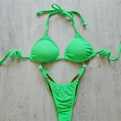 Textured green bikini posing suit