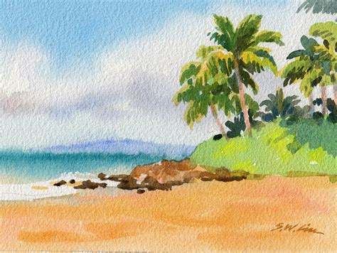 Maui Beach Scene - Original Watercolor Painting Hawaii - Maui Hands