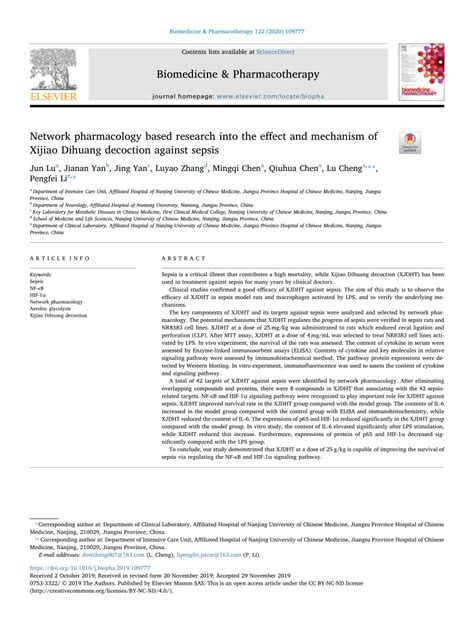 Pdf Network Pharmacology Based Research Into The Effect And Mechanism