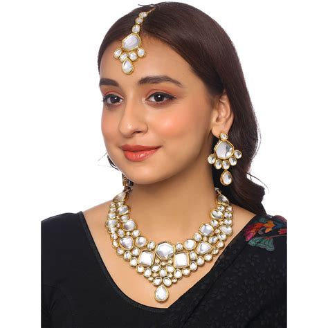 Buy Viraasi Gold Plated Traditional Kundan Necklace With Earrings And