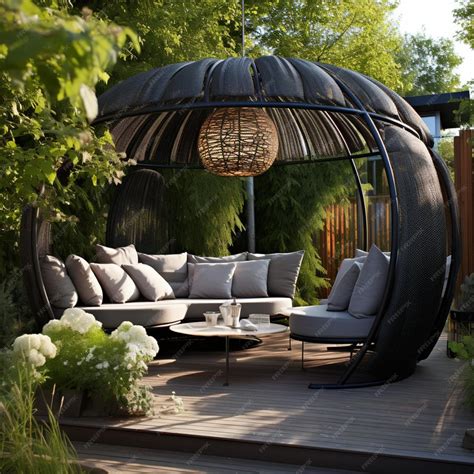 Premium AI Image | there is a large outdoor lounge area with a canopy