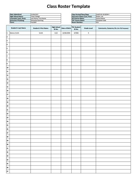 17 Free Class Roster And Class List Templates Sample Class Roster Template Your Source For