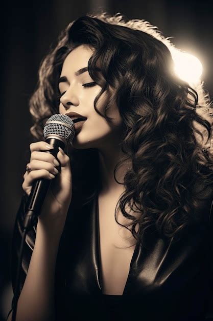 Premium Photo Professional Singer Using A Microphone To Sing