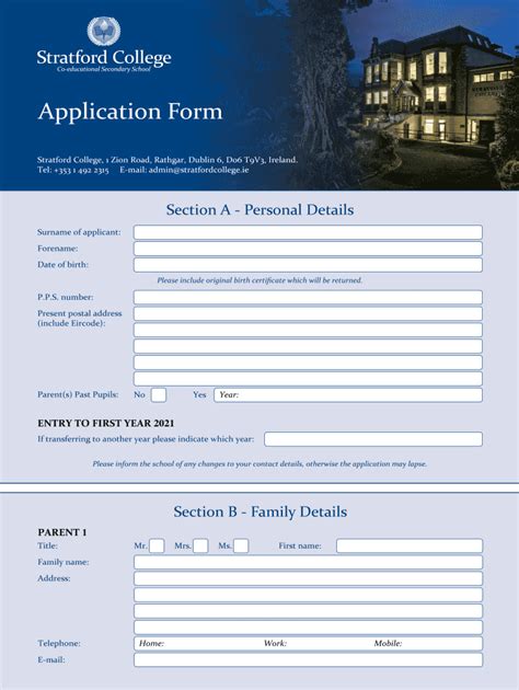 Fillable Online Stratford College A Application Form Fax Email