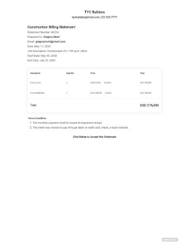 FREE 10 Construction Billing Statement Samples In MS Word Google