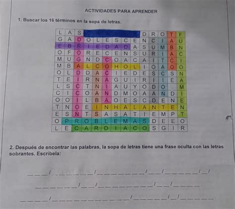 2 Después De Encontrar Las Palabras La Sopa De Letras Tiene Una Frase Oculta Con Las Letras