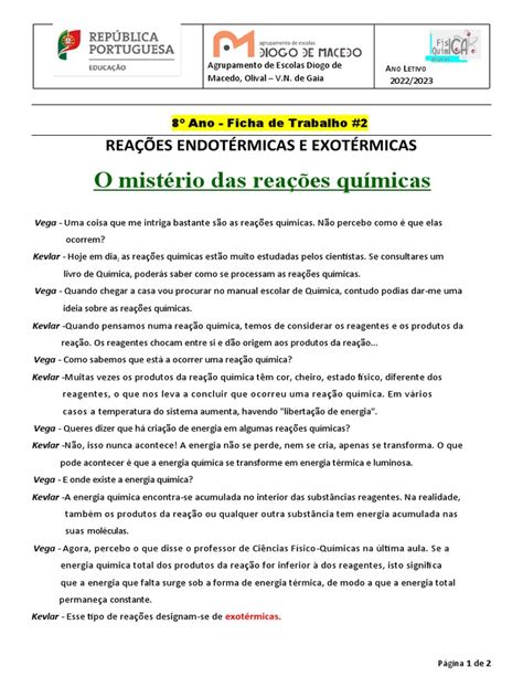 Ft 2 Narrativa Reacões Endotérmicas E Exotérmicas Pdf Reações