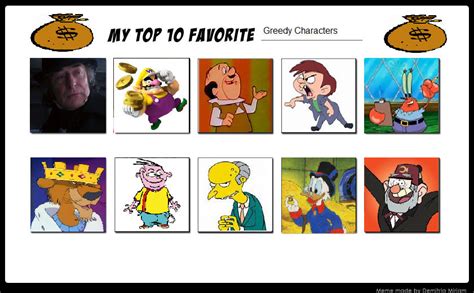 Top 10 Favorite Greedy Characters by MCCToonsfan1999 on DeviantArt