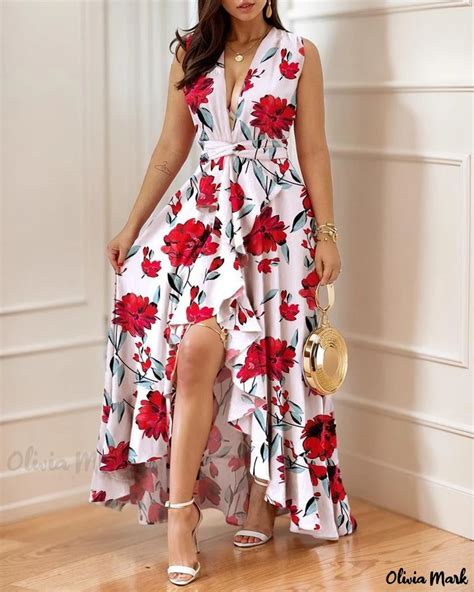 Olivia Mark Elegant High Waisted Printed Dress With A Fashion Forward