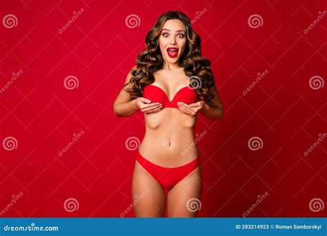 Portrait Of Attractive Charming Nude Slim Fit Cheerful Crazy Amazed