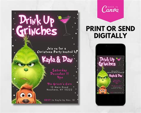 Grinch Invite Christmas Party Invitation Bachelorette Invite Canva