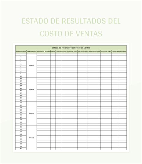 Plantilla De Excel Estado De Resultados Del Costo De Ventas Y Hoja De