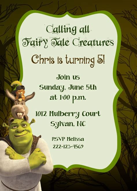 Shrek Printable Birthday Party Invitation Digital You Print