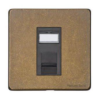 Heritage Brass Vintage Rustic Brass 1 Gang RJ11 Socket With Black