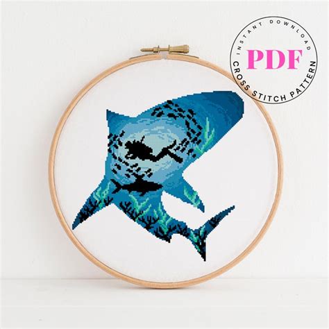 Shark Counted Cross Stitch Etsy