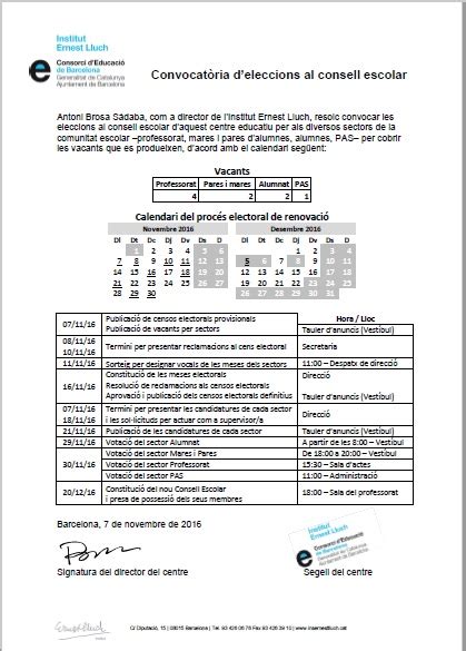 Eleccions Al Consell Escolar Institut Ernest Lluch