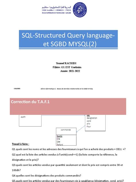 Sql Et Sgbd Mysql Partie2 Pdf Base De Données Relationnelle Sql