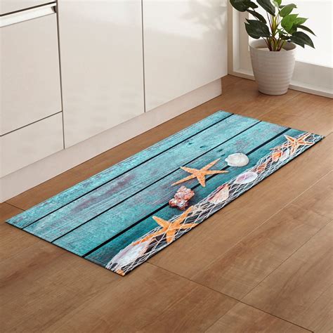 Coastal Seashell Kitchen Rugs Summer Beach Ocean Starfish Bath Rug