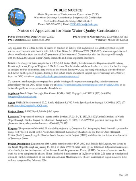 Fillable Online Dec Alaska Wastewater Discharge Authorization Program