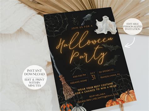 Halloween Party Invitation Costume Party Instant Download - Etsy