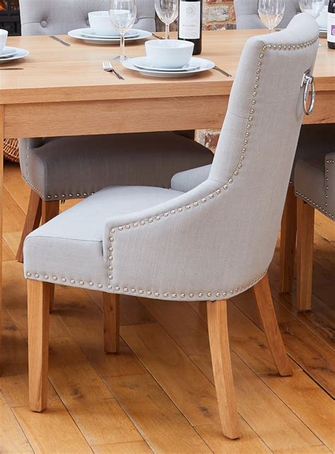 Baumhaus Oak Accent Narrow Back Upholstered Grey Dining Chairs Pack Of