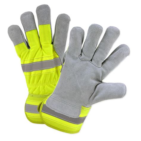 West Chester Protective Gear Hi Vis Large Split Leather Palm Gloves