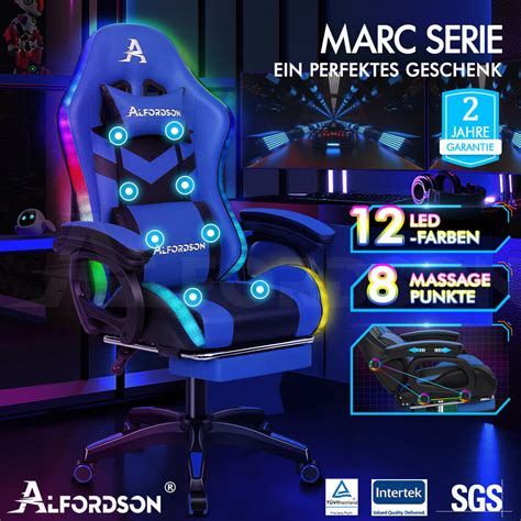 Alfordson Gaming Stuhl Mit Punkt Massage Farben Rgb Led Licht Blau