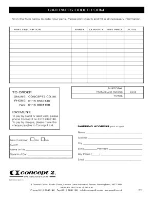 Fillable Online Oar Parts Order Form Concept Couk Fax Email Print