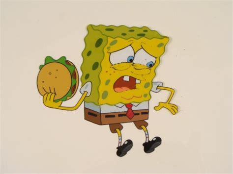 Original Cel Animation Spongebob Holding Patty Art