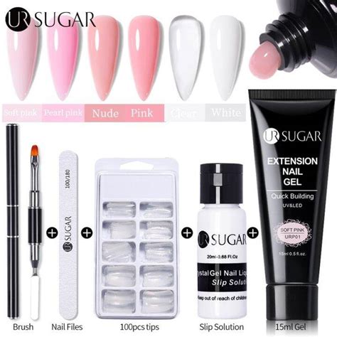 UR SUGAR 15Ml Kit Gel Ekstensi Kuku Gel Keras Pembentuk Cepat Kristal Akrilik Gel Putih Nude