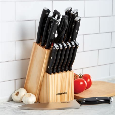 Farberware 15 Piece Triple Riveted Knife Set High Carbon Stainless Steel With Ergonomic Handles