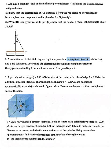 Solved A Thin Rod Of Length L And Uniform Charge Per Unit Chegg