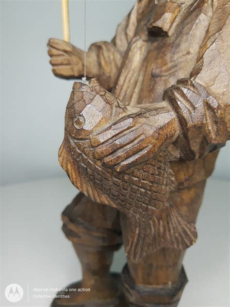 Hand Carved Wooden Chinese Fisherman Statue 5 X Etsy