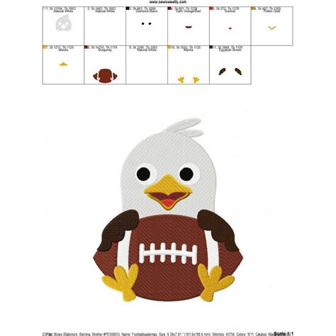 Football Eagle Mascot Embroidery Design Pattern