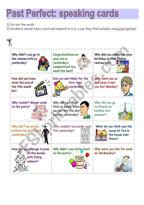 Past Perfect Speaking Cards ESL Worksheet By 0Lynxy0