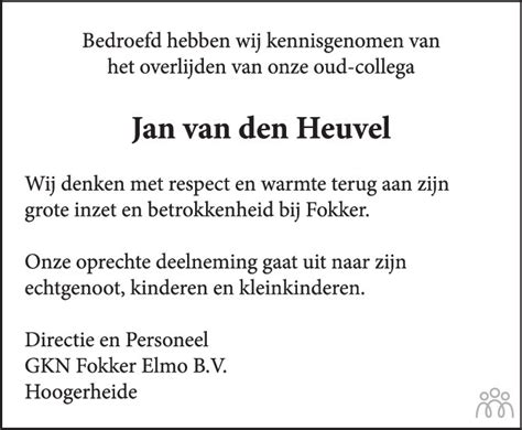 Jan Van Den Heuvel Overlijdensbericht En Condoleances