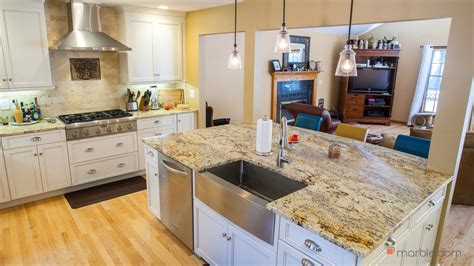 Yellow River Granite Kitchen Countertops with a Large Island | Marble.com