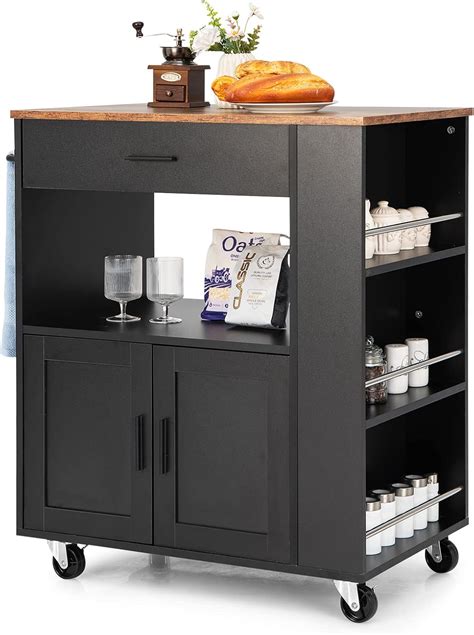 Giantex Kitchen Island On Wheels Rolling Kitchen Trolley With Spice