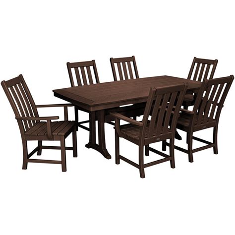 Polywood Vineyard 7 Piece Mahogany Dining Set With Nautical Trestle Table And 6 Arm Chairs