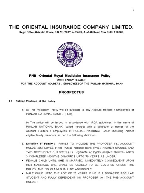 Pnb Oriental Royal Mediclaim Policy Scribd India